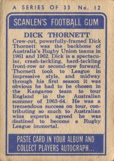 1964 Scanlens NRL #12 Dick Thornett Back